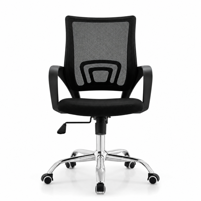 Wooden Twist Ergonomic Black Mesh Office Chair with Chrome Base & Tilt Function