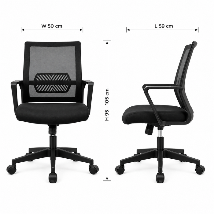 Wooden Twist black mesh office chair dimensions - W 50 x L 59 x H 95-105 cm