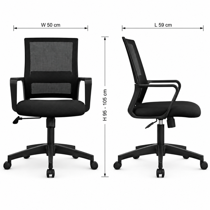 Wooden Twist black mesh office chair dimensions - W 50 x L 59 x H 95-105 cm