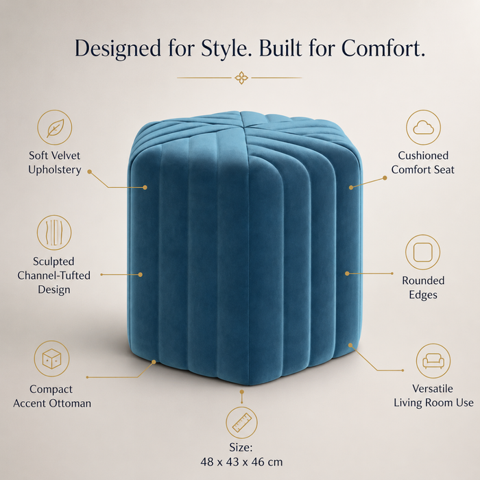 Wooden Twist Lucid Hexagonal Shape Solid Wood Pouf Ottoman Stool