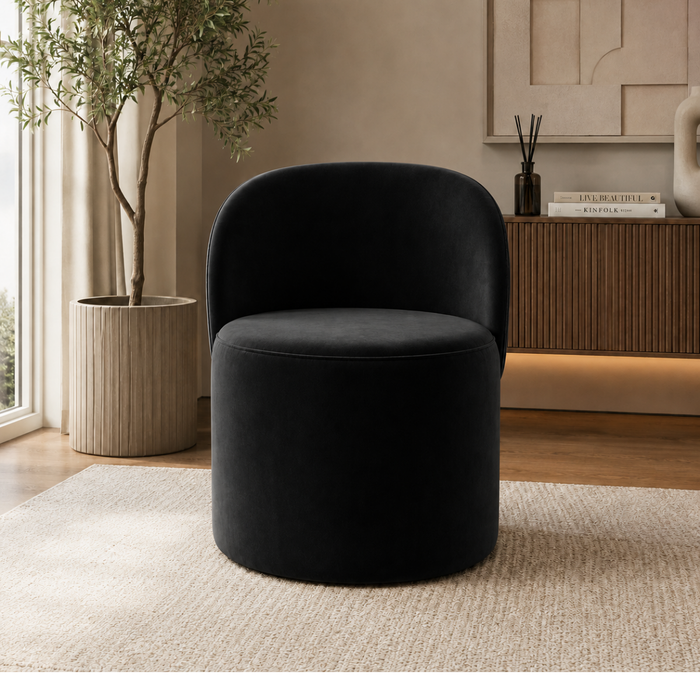 Wooden Twist Luxe Round Velvet Accent Chair with Ergonomic Curved Backrest – Living Room, Bedroom & Lounge