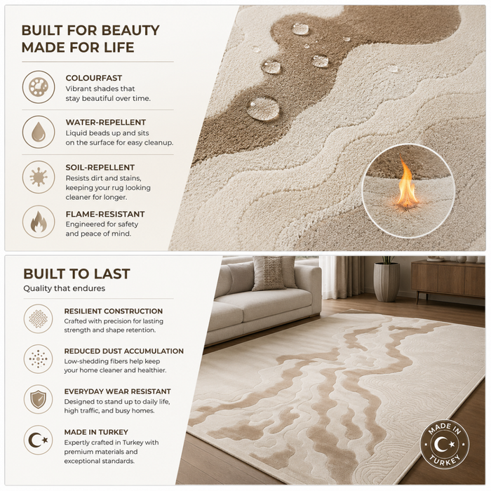 Wooden Twist modern abstract Turkish area rug Beige 200x300cm - studio flat lay view