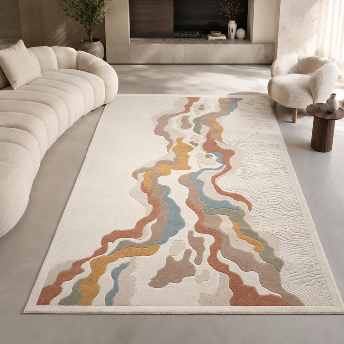 Wooden Twist modern abstract Turkish area rug 200x300cm - lifestyle view in living room