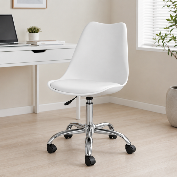 Wooden Twist white height-adjustable swivel office chair in a modern home office - lifestyle view