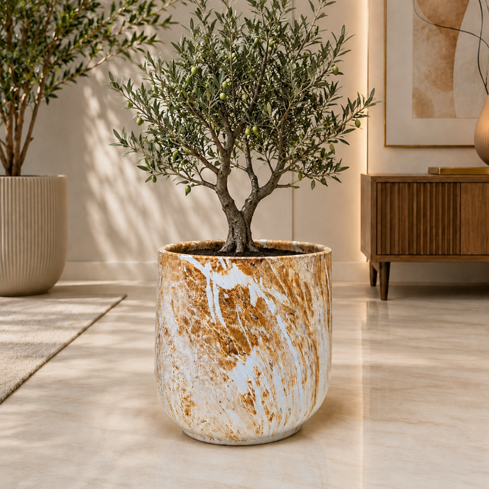 Wooden Twist Premium Round Ceramic Plant Pot for Balcony & Garden