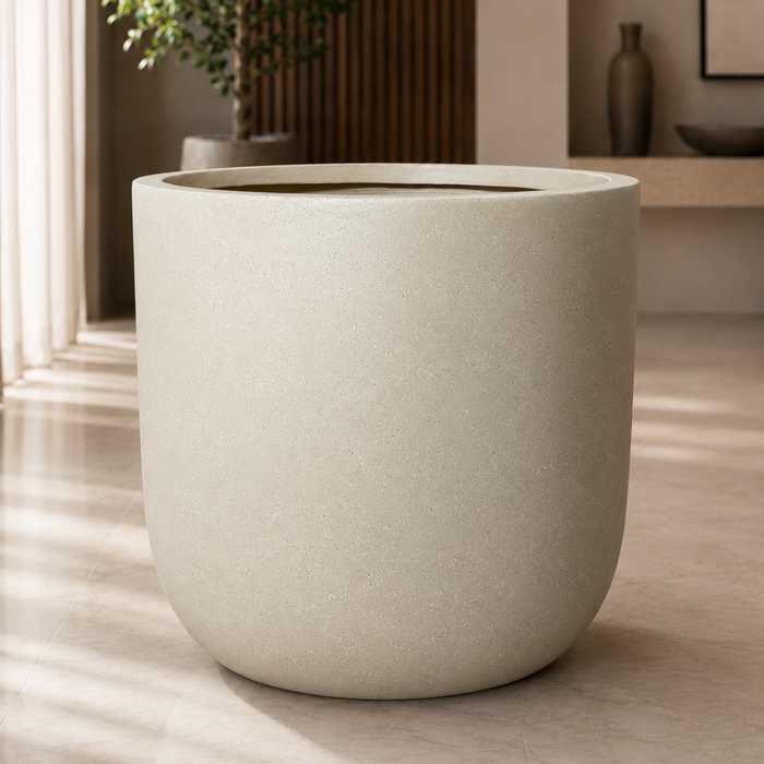 Large Off-White Speckled Stone Texture Flower Pot Close-Up – Wooden Twist UAE