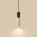 Woodora Travertine & Walnut Wood Pendant Light - front product view on beige background